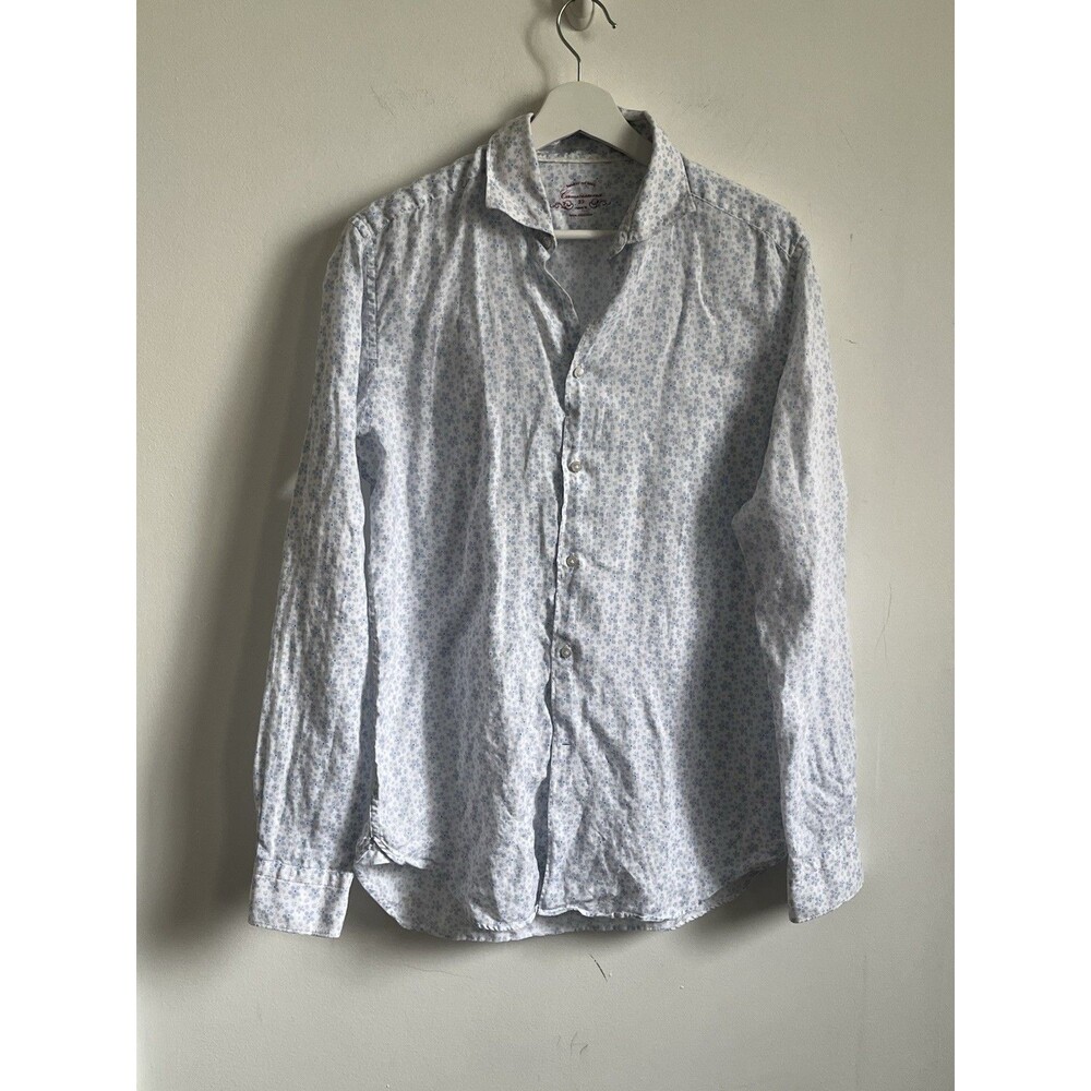 Camicissina Linen Floral Button Down Shirt Sz 39 Made In Italy Coastal Beach